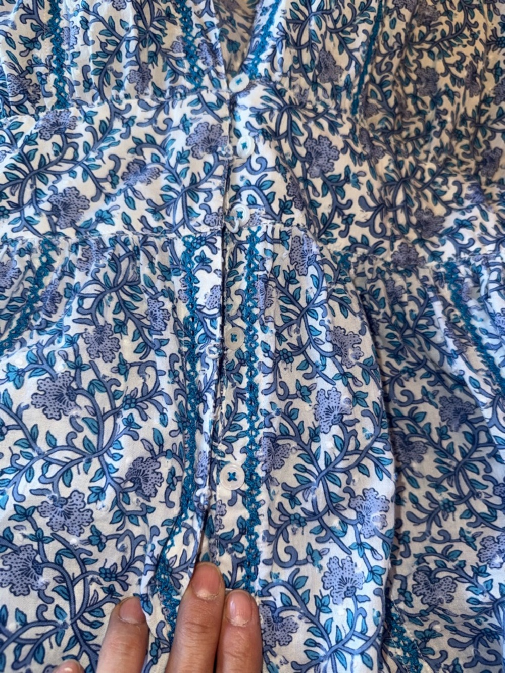 Poupette St. Barth Blue Floral Puff-Sleeve Midi Dress - Picture 4 of 5